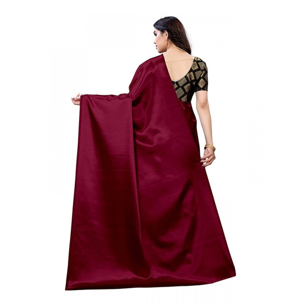 Women's Satin Saree With Blouse (Maroon, 5-6mtrs)