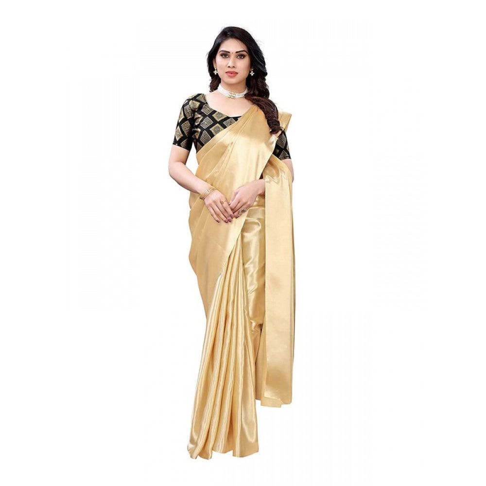 Women's Satin Saree With Blouse (Chiku, 5-6mtrs)