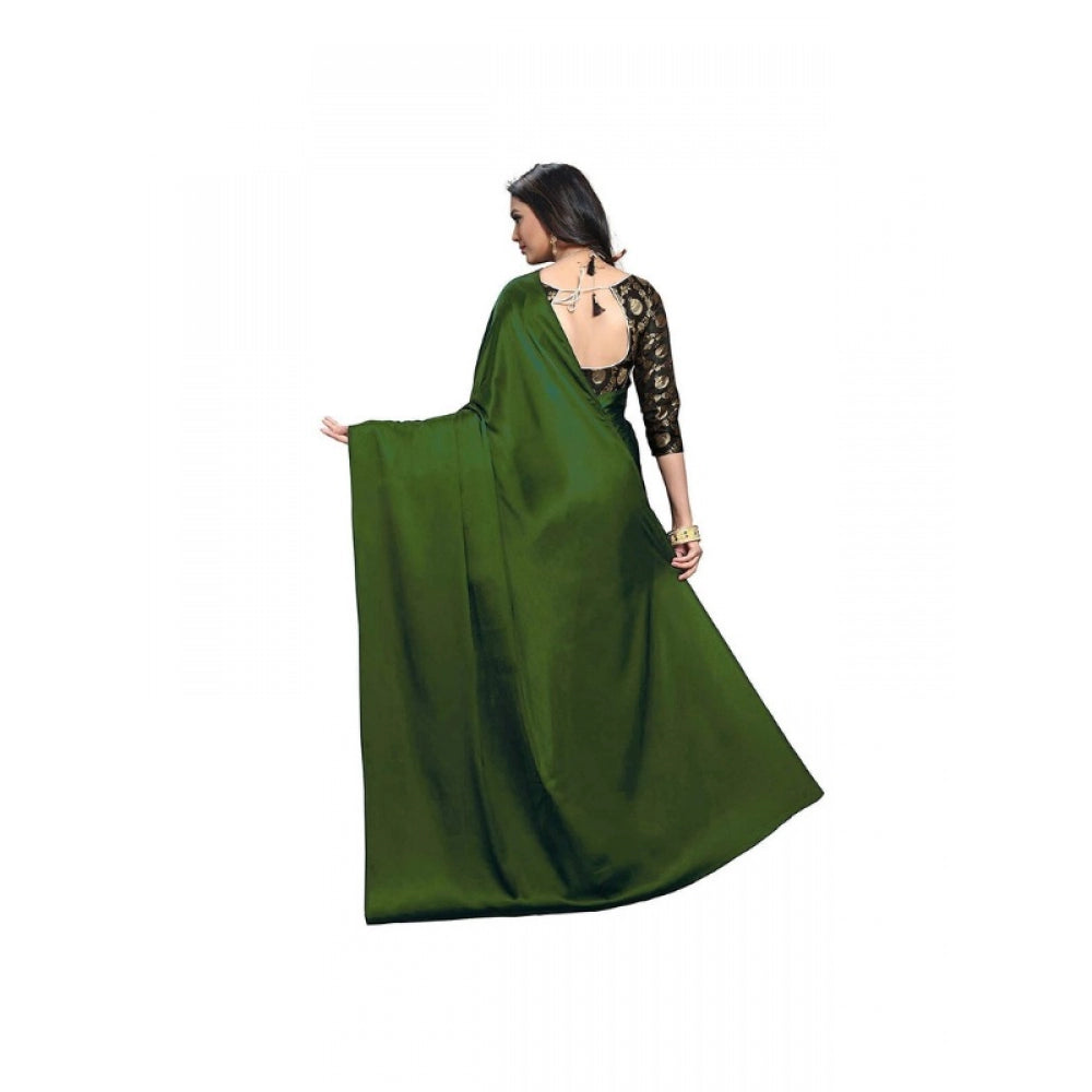 Women's Satin Saree With Blouse (Mehandi, 5-6mtrs)