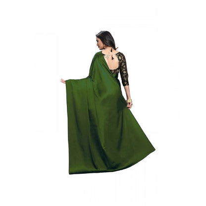 Women's Satin Saree With Blouse (Mehandi, 5-6mtrs)