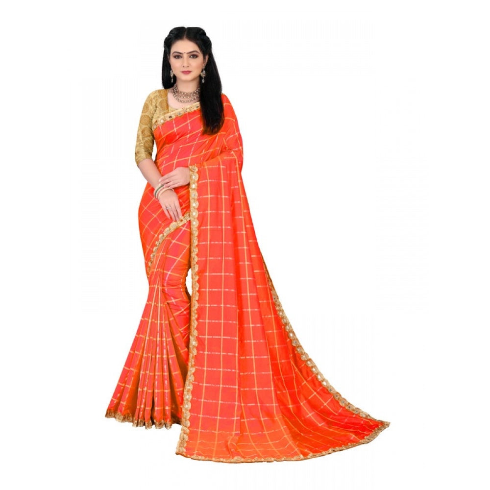 Women's Sana Silk Saree With Blouse (Orange, 5-6mtrs)