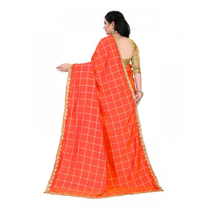 Women's Sana Silk Saree With Blouse (Orange, 5-6mtrs)