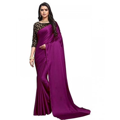 Women's Satin Saree With Blouse (Wine, 5-6mtrs)