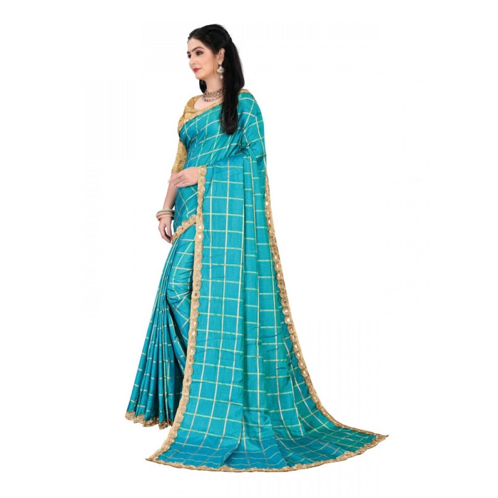 Women's Sana Silk Saree With Blouse (Sky Blue, 5-6mtrs)