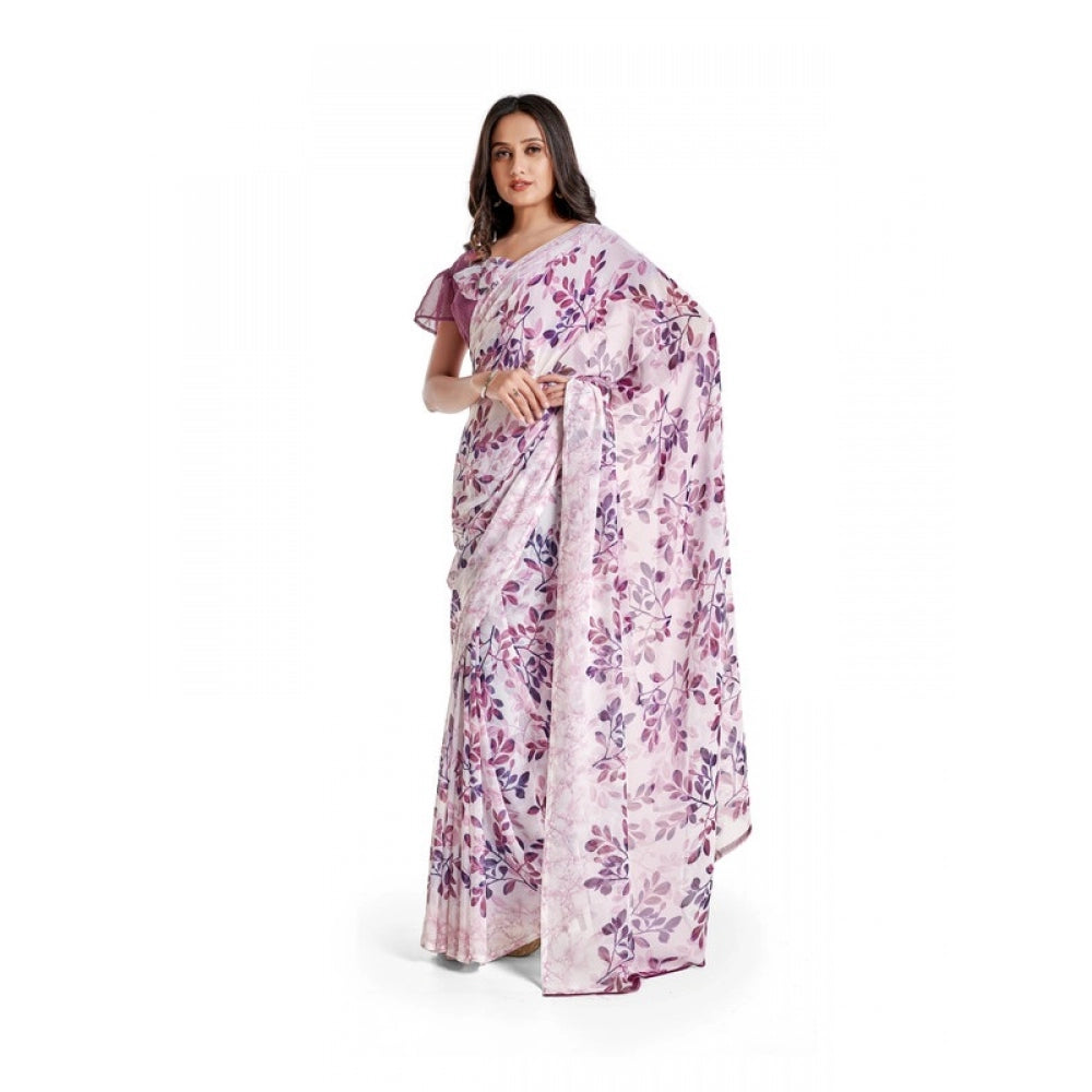 Women's Georgette Saree With Blouse (Pink, 5-6mtrs)