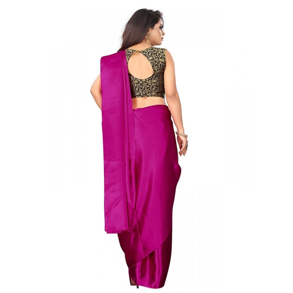 Women's Satin Saree With Blouse (Rani, 5-6mtrs)