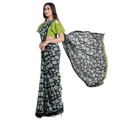 Women's Georgette Saree With Blouse (Green, 5-6mtrs)