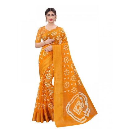 Women's Cotton Silk Saree With Blouse (Yellow, 5-6mtrs)