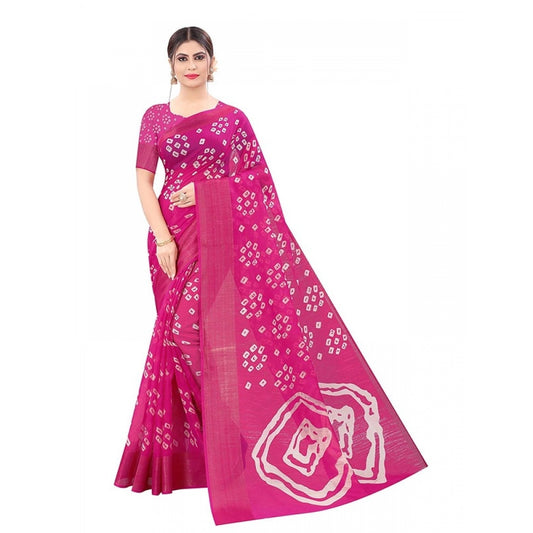 Women's Cotton Silk Saree With Blouse (Pink, 5-6mtrs)