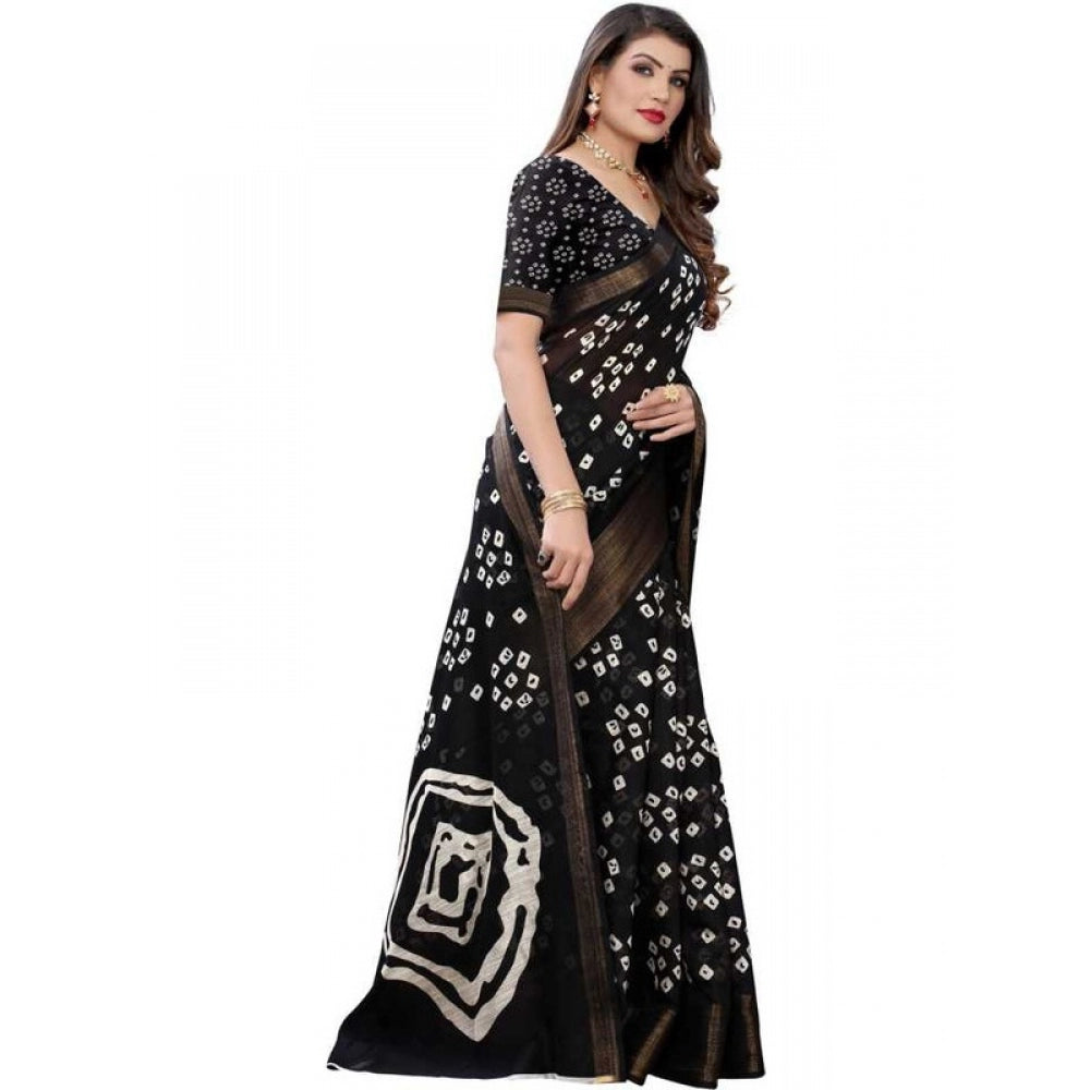 Women's Cotton Silk Saree With Blouse (Black, 5-6mtrs)