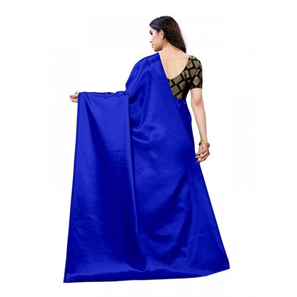 Women's Satin Saree With Blouse (Royal Blue, 5-6mtrs)