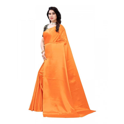 Women's Satin Saree With Blouse (Mustard, 5-6mtrs)