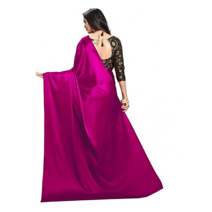 Women's Satin Saree With Blouse (Magenta, 5-6mtrs)