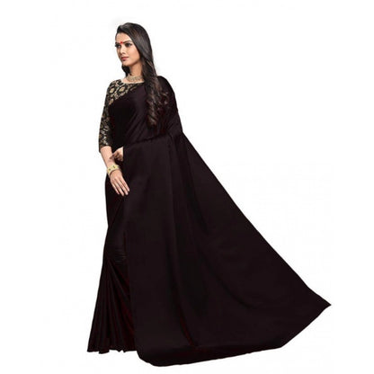 Women's Satin Saree With Blouse (Black, 5-6mtrs)