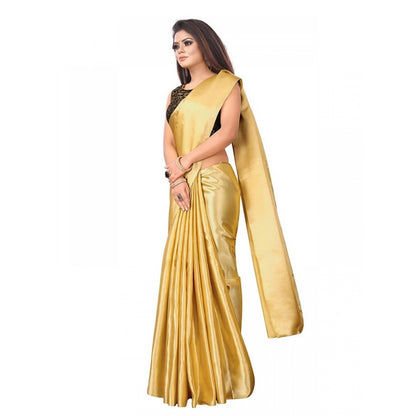 Women's Satin Saree With Blouse (Gold, 5-6mtrs)