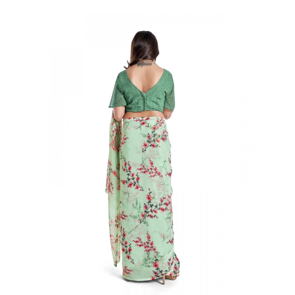 Women's Georgette Saree With Blouse (Light Green, 5-6mtrs)