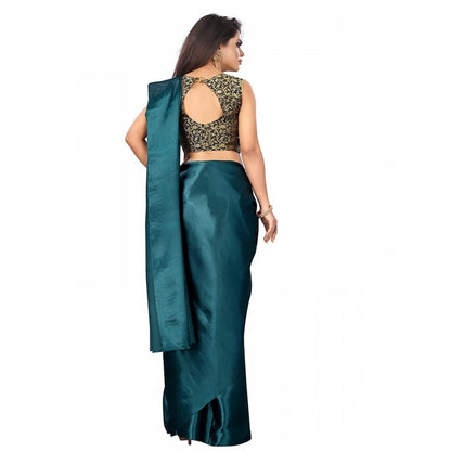 Women's Satin Saree With Blouse (Rama, 5-6mtrs)