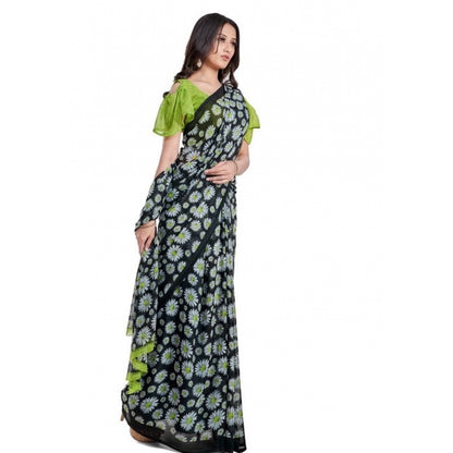 Women's Georgette Saree With Blouse (Green, 5-6mtrs)