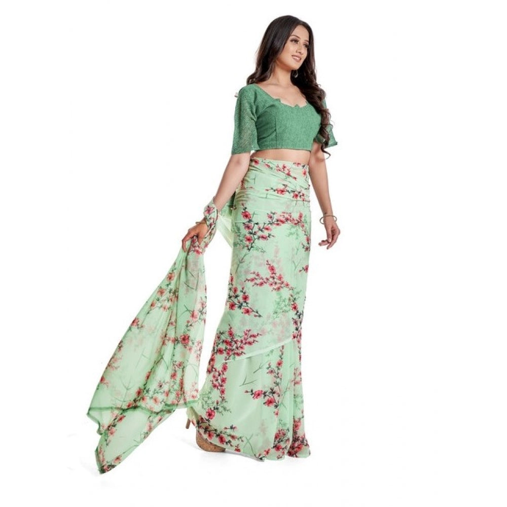 Women's Georgette Saree With Blouse (Light Green, 5-6mtrs)