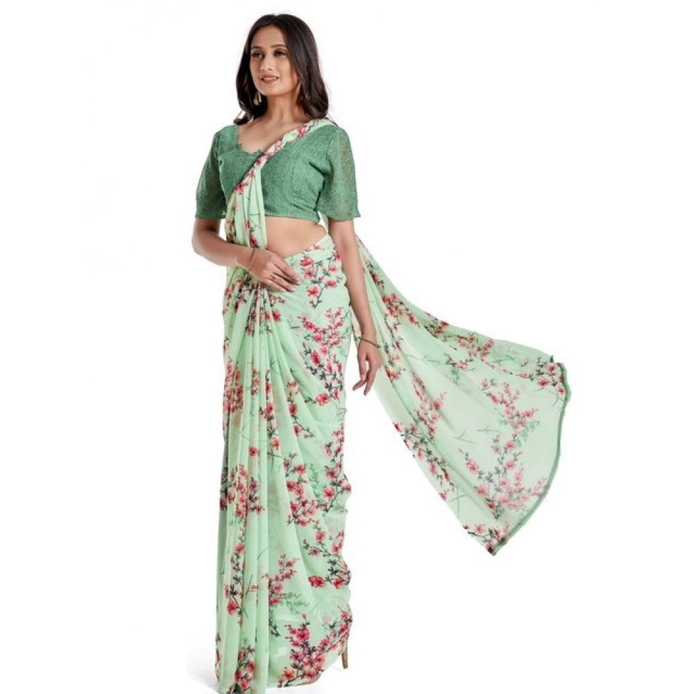 Women's Georgette Saree With Blouse (Light Green, 5-6mtrs)