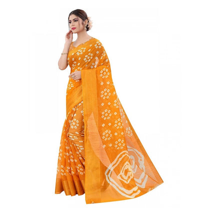 Women's Cotton Silk Saree With Blouse (Yellow, 5-6mtrs)