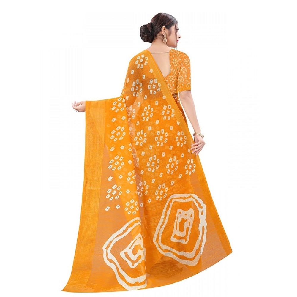 Women's Cotton Silk Saree With Blouse (Yellow, 5-6mtrs)