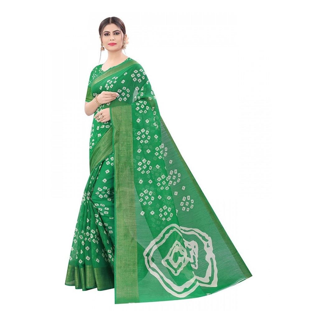 Women's Cotton Silk Saree With Blouse (Light Green, 5-6mtrs)