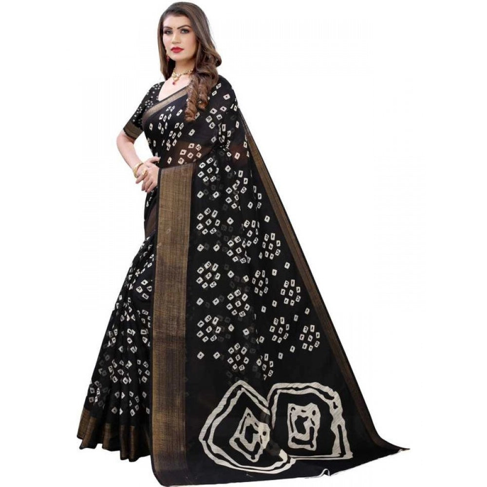 Women's Cotton Silk Saree With Blouse (Black, 5-6mtrs)