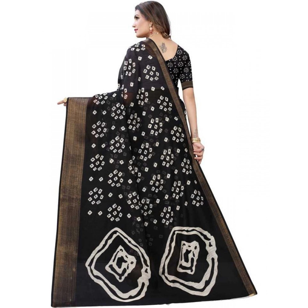 Women's Cotton Silk Saree With Blouse (Black, 5-6mtrs)