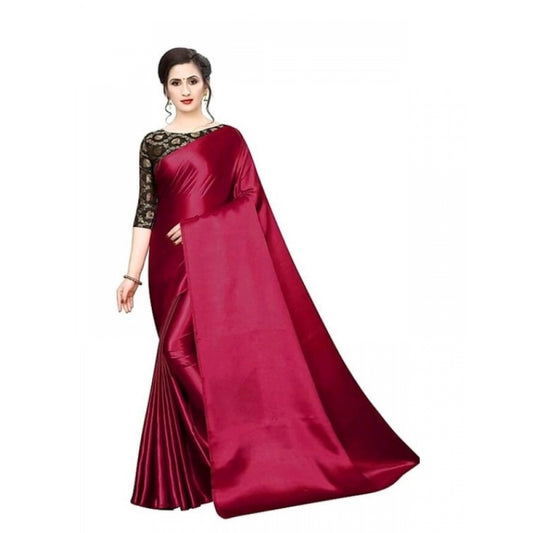 Women's Satin Saree With Blouse (Maroon, 5-6mtrs)