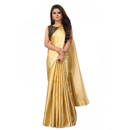 Women's Satin Saree With Blouse (Gold, 5-6mtrs)