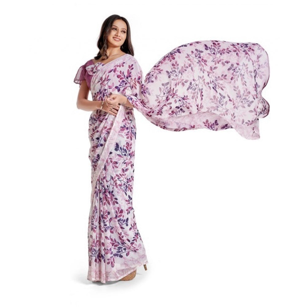 Women's Georgette Saree With Blouse (Pink, 5-6mtrs)