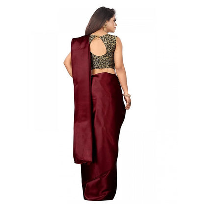 Women's Satin Saree With Blouse (Maroon, 5-6mtrs)