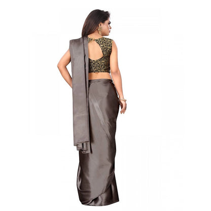 Women's Satin Saree With Blouse (Grey, 5-6mtrs)