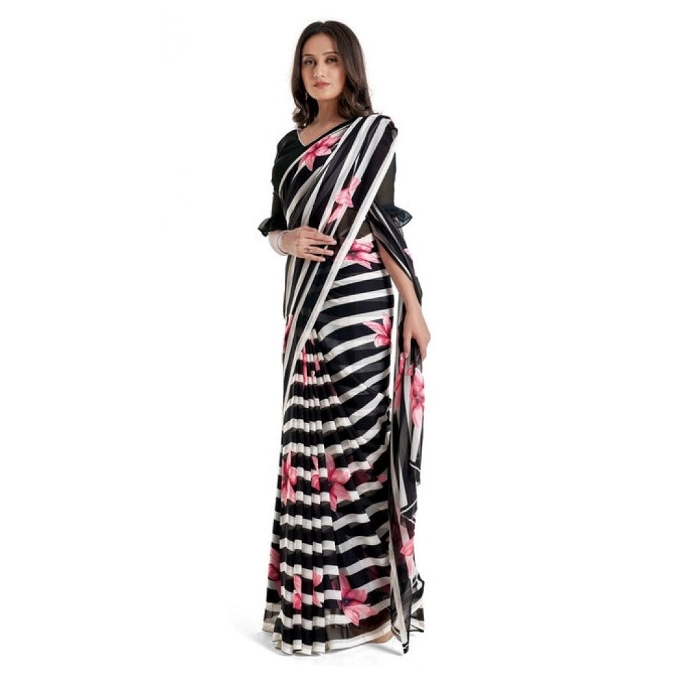 Women's Georgette Saree With Blouse (Pink, 5-6mtrs)