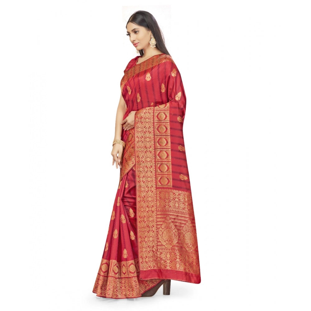 Women's Banarasi Silk Saree With Blouse (Peach, 5-6Mtrs)