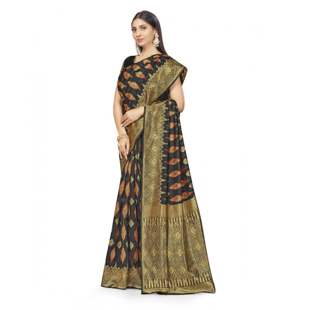 Women's Banarasi Silk Saree With Blouse (Black, 5-6Mtrs)