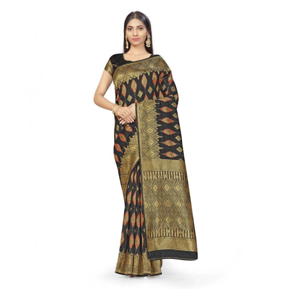 Women's Banarasi Silk Saree With Blouse (Black, 5-6Mtrs)