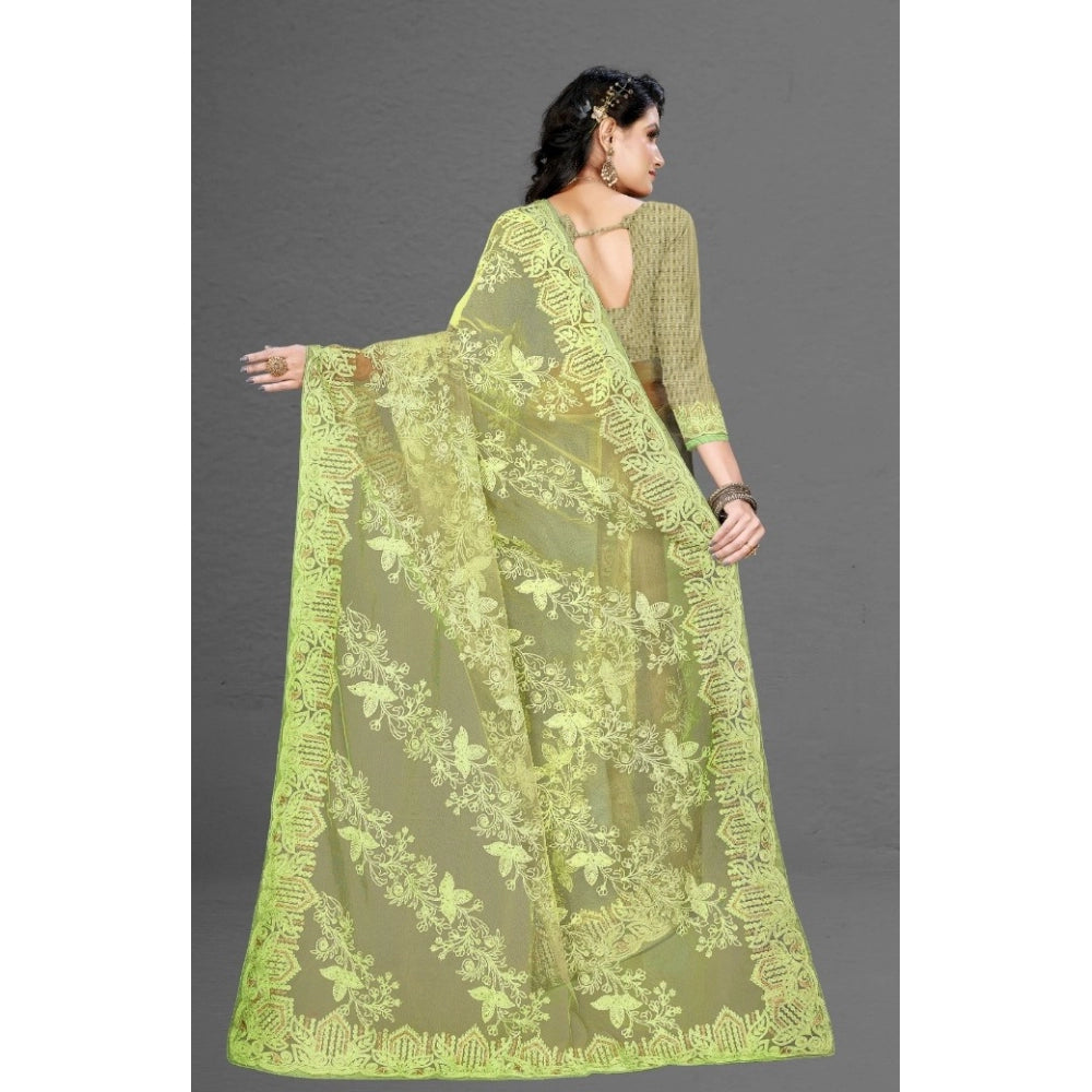 Women's Net Saree With Blouse (Pista Green, 5-6Mtrs)