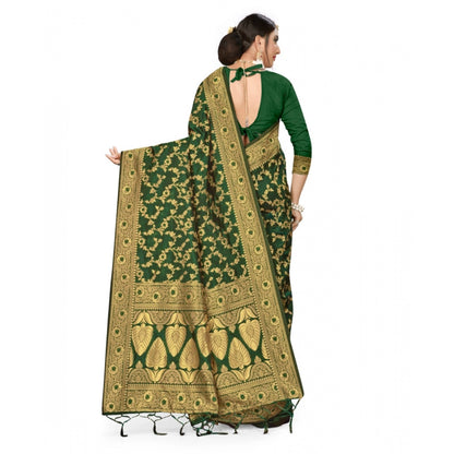 Women's Banarasi Silk Saree With Blouse (Green, 5-6Mtrs)