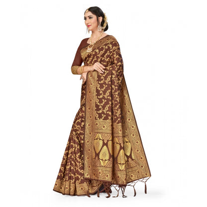 Women's Banarasi Silk Saree With Blouse (Coffee, 5-6Mtrs)