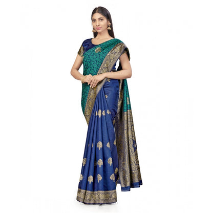 Women's Banarasi Silk Saree With Blouse (Navy Blue, Rama, 5-6Mtrs)