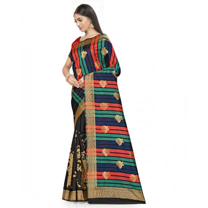 Women's Banarasi Silk Saree With Blouse (Black, 5-6Mtrs)