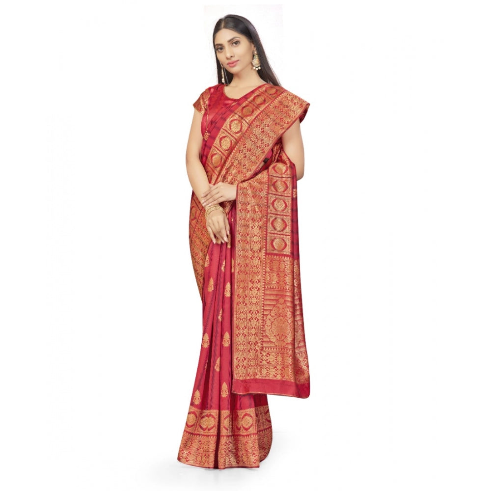 Women's Banarasi Silk Saree With Blouse (Peach, 5-6Mtrs)