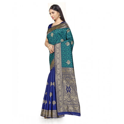 Women's Banarasi Silk Saree With Blouse (Navy Blue, Rama, 5-6Mtrs)