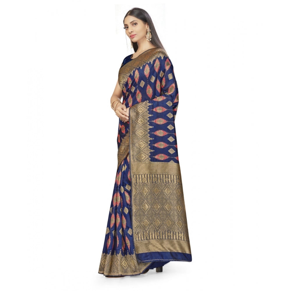 Women's Banarasi Silk Saree With Blouse (Navy Blue, 5-6Mtrs)