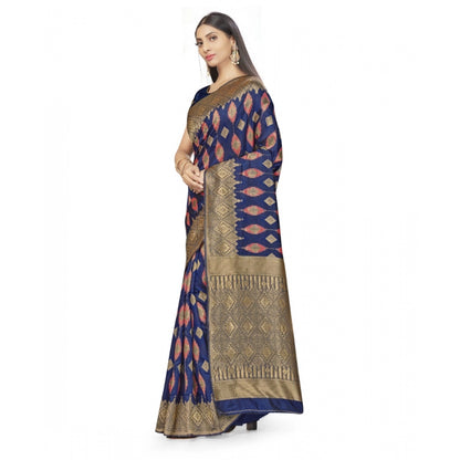 Women's Banarasi Silk Saree With Blouse (Navy Blue, 5-6Mtrs)