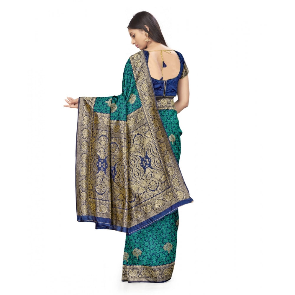 Women's Banarasi Silk Saree With Blouse (Navy Blue, Rama, 5-6Mtrs)