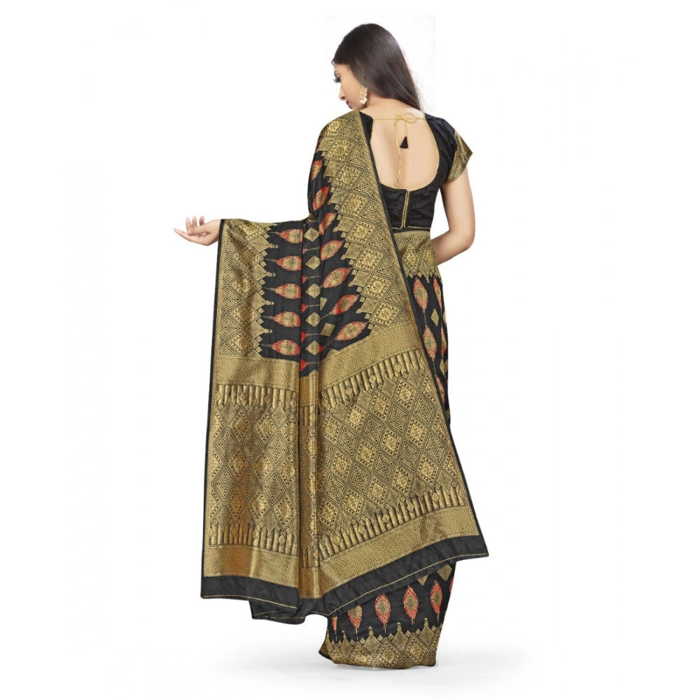 Women's Banarasi Silk Saree With Blouse (Black, 5-6Mtrs)