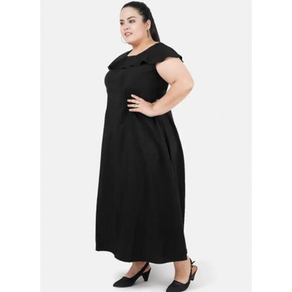 Women's Fit And Flare Black Dress (Color:Black, Material:Polyester)